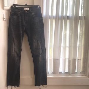 We The Free High Rise Straight Leg Raw Hem Jeans